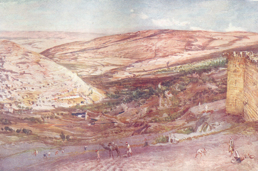 JERUSALEM. valleys of Hinnom and Jehoshaphat 1902 old antique print picture